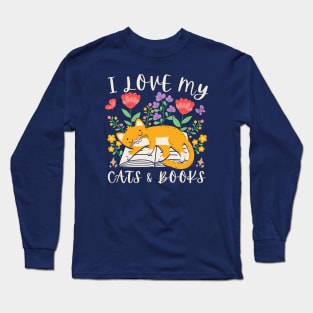 I Love My Cats & Books Long Sleeve T-Shirt